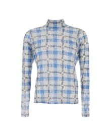 JW Anderson Light Blue Turtleneck T-shirt With All-over Check Motif And All-over Logo Print In Tech Fabric Stretch Man italist ALWAYS LIKE A SALE at italist